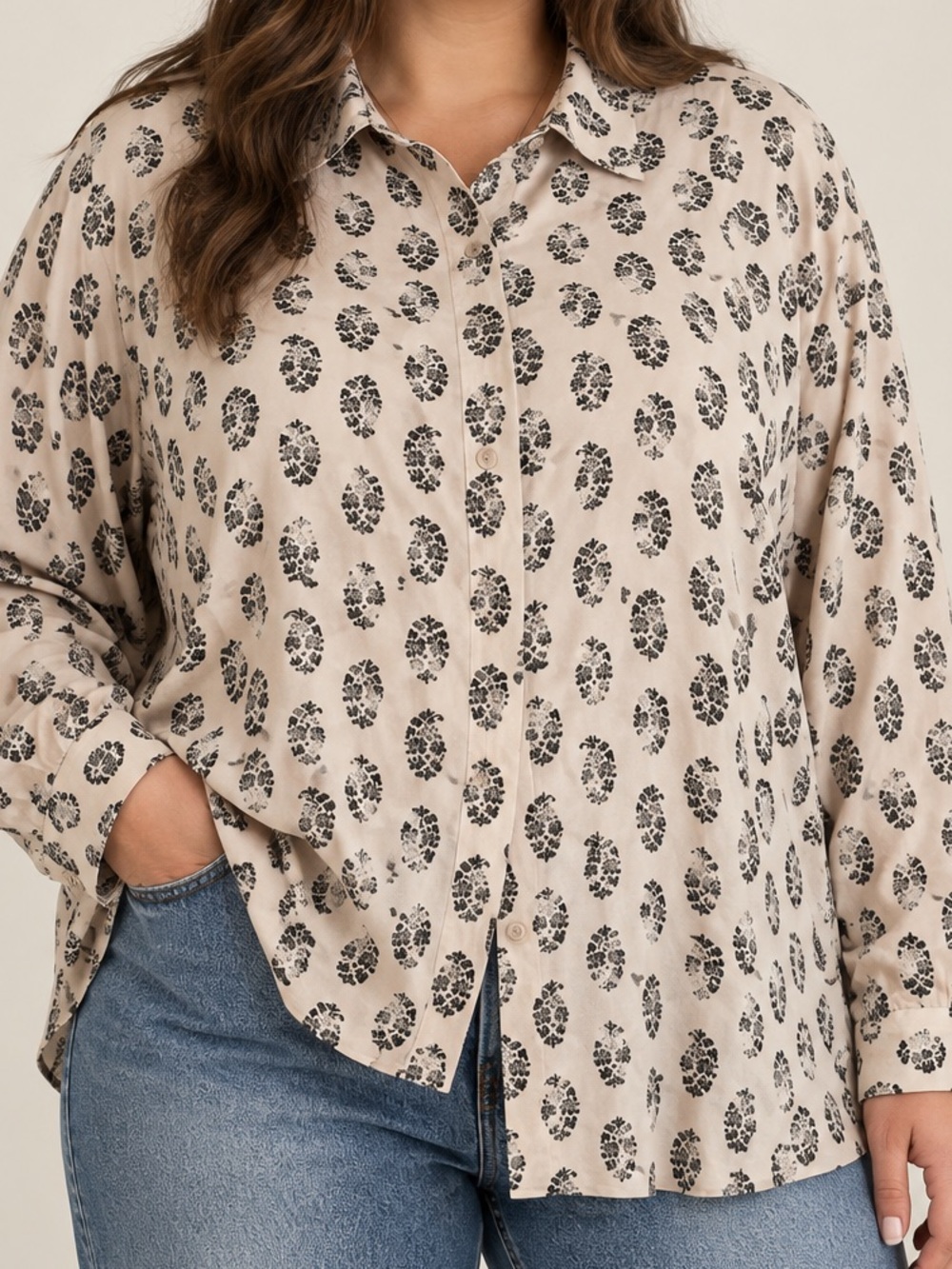 James Perse Floral Button Down Blouse Size 4 XL Viscose Oversized Shirt